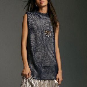 Anthropologie Pilcro Foil Turtleneck Sweater Vest, NEW